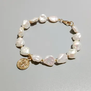 

Lii Ji Baroque Freshwater Pearl 925 Sterling Silver Gold Color Clasp Coin Charm Bracelet Real Pearl Bracelet