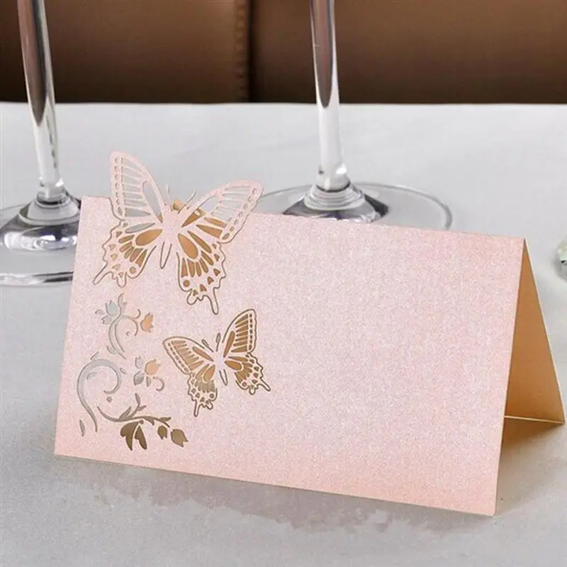 

50PCS Hollow Butterfly Style Wedding Laser Cut Decor Table Cards Place Setting Name Card For Wine Glass Party Wedding Decoration