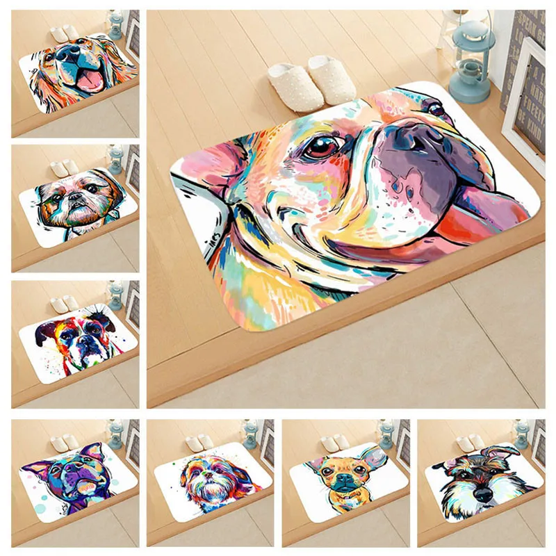 

RFWCAK Welcome Doormat Entrance Dog Painting Mat Hallway Anti-Slip Floor Mat Area Rugs Front Door Tapete Kitchen Rug Carpet