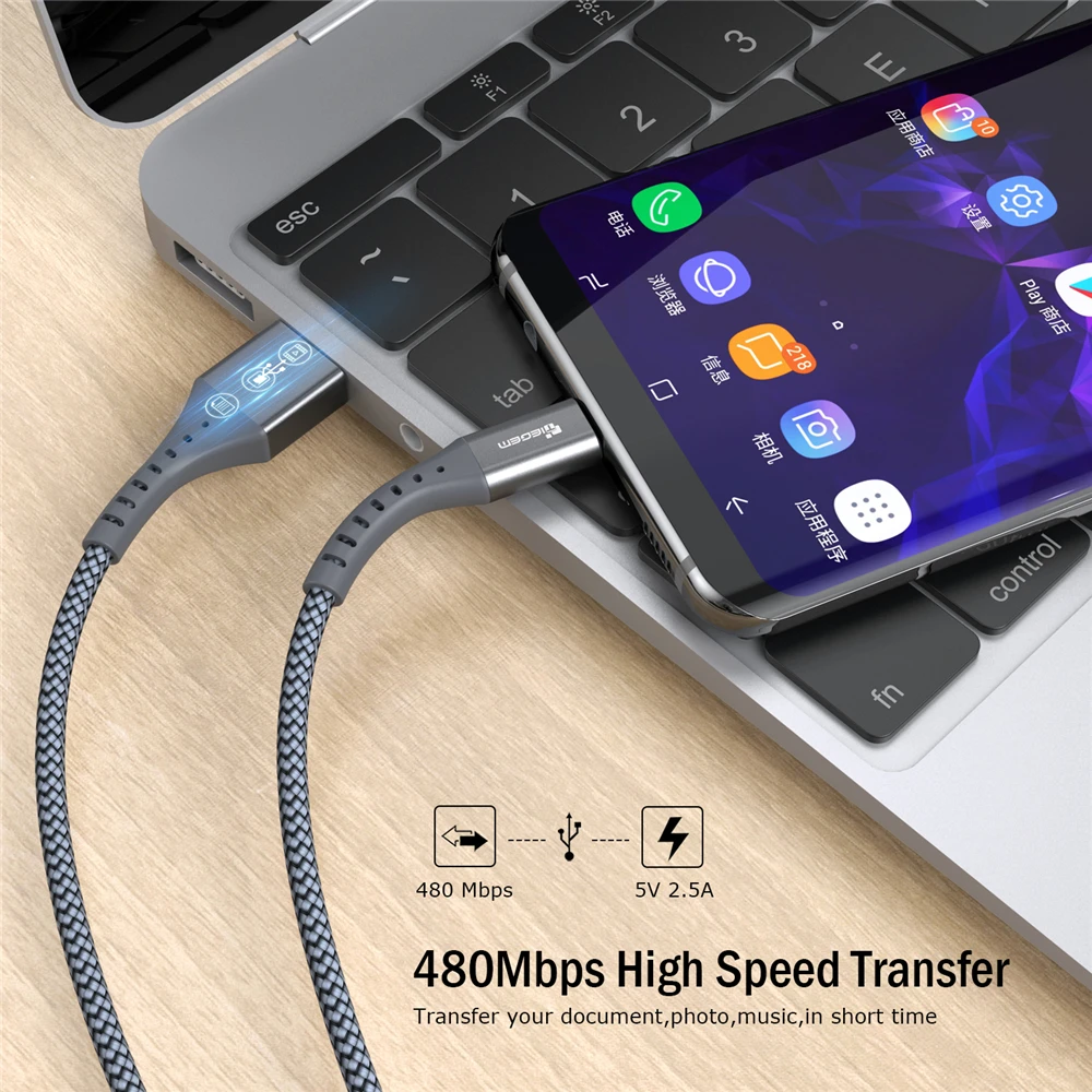 TIEGEM المصغّر usb كابل 2.4A سريع شحن كابل بيانات ل Xiaomi Redmi ملاحظة كابل شاحن الهاتف المحمول المصغّر usb الحبل
