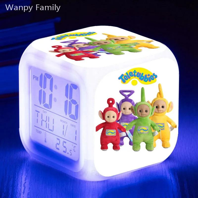 Cute Cartoon Teletubbies Alarm Clock 7 Color Glowing LED Digital Clock Kids Gift Multifunction Desktop Electronic Watches Clock