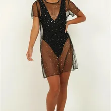 Женский сексуальный купальник, бикини, накидка, пляжная одежда, расшитая блестками, прозрачное Сетчатое Прозрачное платье, прозрачные звезды, купальный костюм, купальник