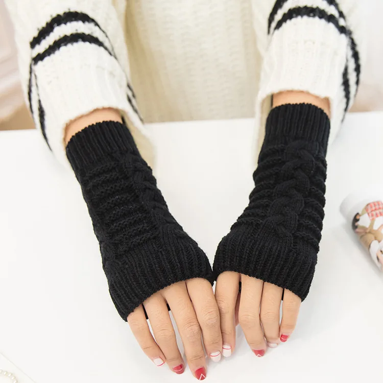 New Brand female gloves without fingers Long Fashion Women Knitted
