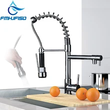 Двойной носик для кухонных смесителей с поворотом на 360 градусов, пружинный выдвижной распылитель, ручная установка на бортике, смеситель для кухонной раковины, смесители