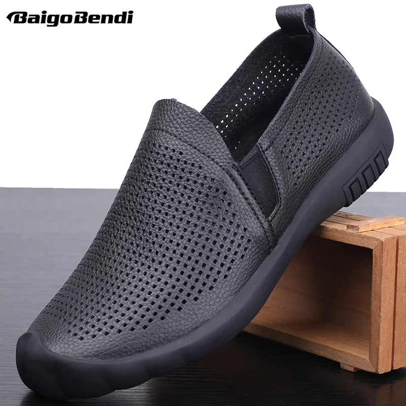 

Leisure Mens Soft Genuine Leather Slip On Driving Car Shoes Business Man Hollow-out Casual Office Shoes Summer Breathable
