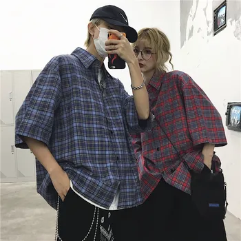 

Summer New Plaid Shirt Men Fashion Retro Casual Shirt Man Streetwear Trend Wild Loose Short-sleeved Shirt Male Clothes
