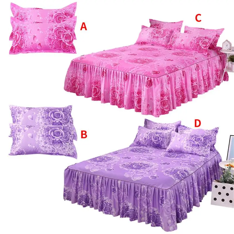 

High Quality Bedspread Three-piece Rose Lover Series Single Layer Skin Cotton Large Bed Skirt Pillowcase Home Bedding
