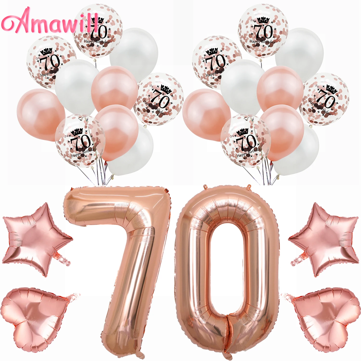Amawill 70th украшения для вечеринки в честь Дня рождения поставки розовое золото