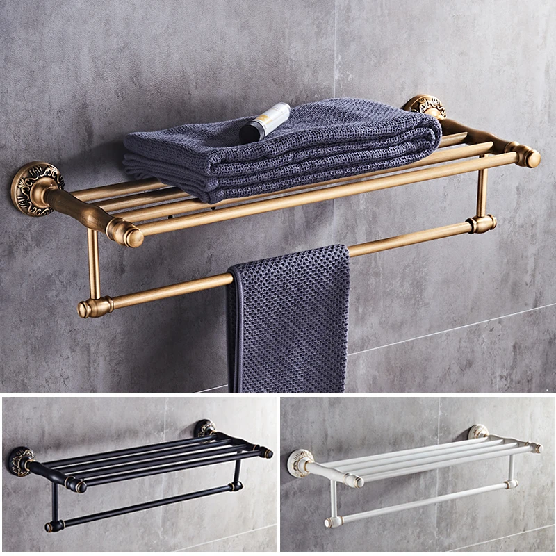 

Antique/Black/W Wall Mounted Bathroom Accessories Dual Tier With Towel Bar Bathroom Hooks Shelves Bathroom Holder