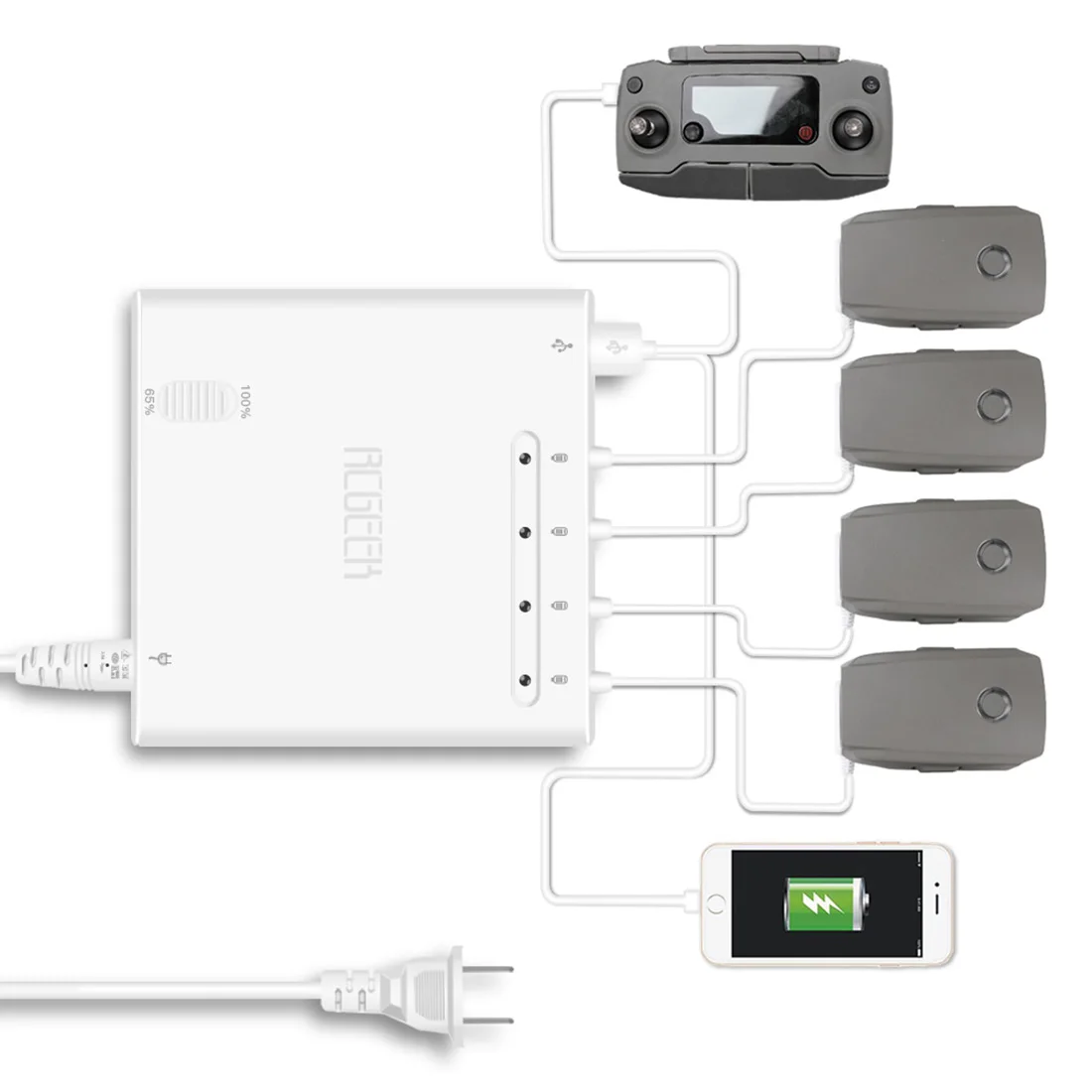 

6 In 1 Two Model Port Channel Battery Charging Intelligent Fast Smart Multi charger for DJI Mavic 2pro/Zoom - US/EU/AUS Plug