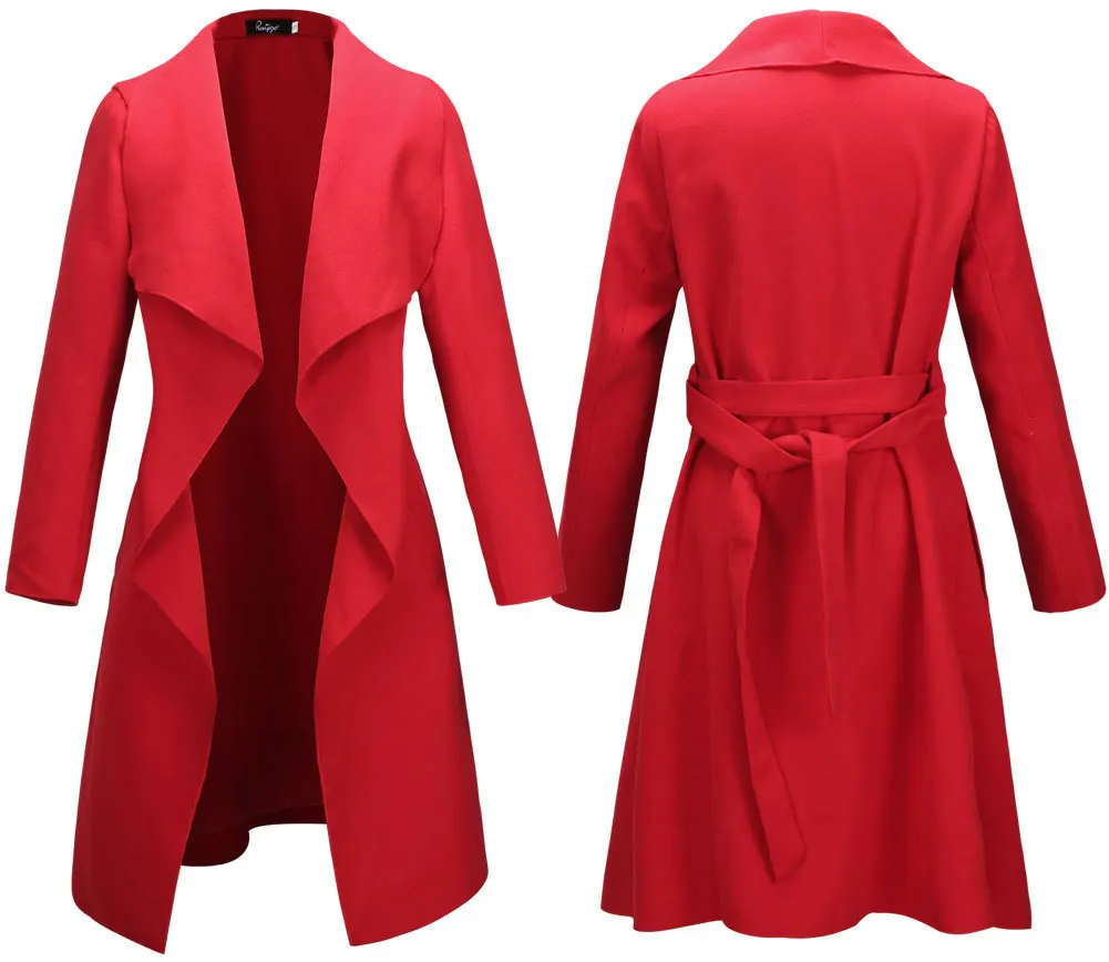 Féminin rouge De Manteaux Mince À D'hiver Mode Et kaki Poches En Solide Décontracté Veste Long Laine Noir Manteau Mélange RgqcZp