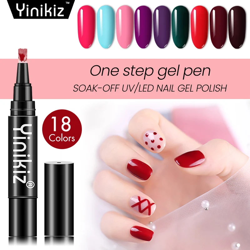 Yinikiz новый модный одношаговый Гель лак для ногтей ручка дизайна УФ гель 3 в 1