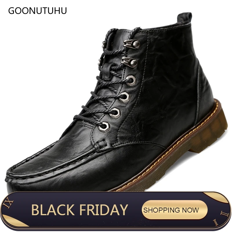 

Fashion men's boots casual leather autumn and winter plus size boot cowboy army shoe man youth work shoes military boots for men
