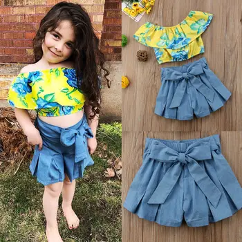 

Pudcoco Girl Set 0-5Y Summer Baby Girl Kids Floral T-shirt Tops+Denim Shorts Pants Outfits Clothes Set