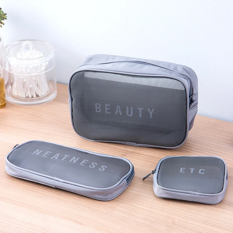 ORZ 3 PCS Cosmetic Bag Set Zippered Mesh Storage Case Travel Toiletry Makeup Organizer Bag Clear Cosmetic Organizer Pouch