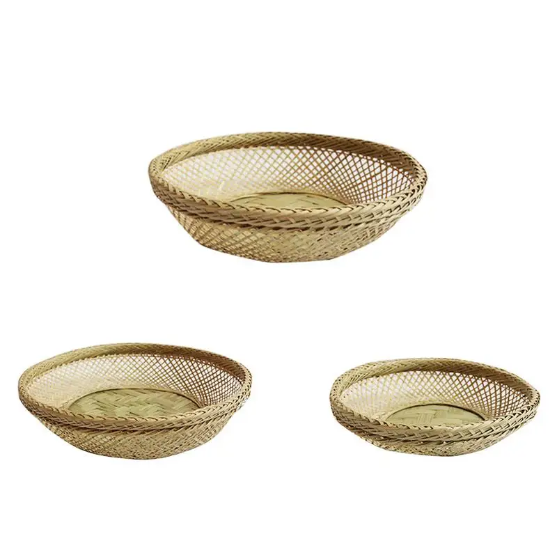 

Hollow Flat Bamboo Woven Basket Home Vegetable And Fruit Storage Basket Drain Basket Vegetable And Fruit Storage Basket