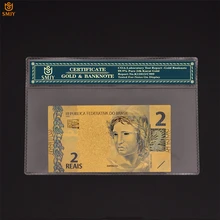 Venda quente brasileira de notas de ouro 2 reyal banhado a ouro coleção de dinheiro de papel do mundo com quadro coa para presentes