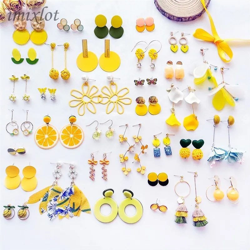 

Korean Fashion Women Accessories Summer Sweet Lovely Yellow Candy Tassel Geometry Dangle Earrings for Girl Cute Jewelry