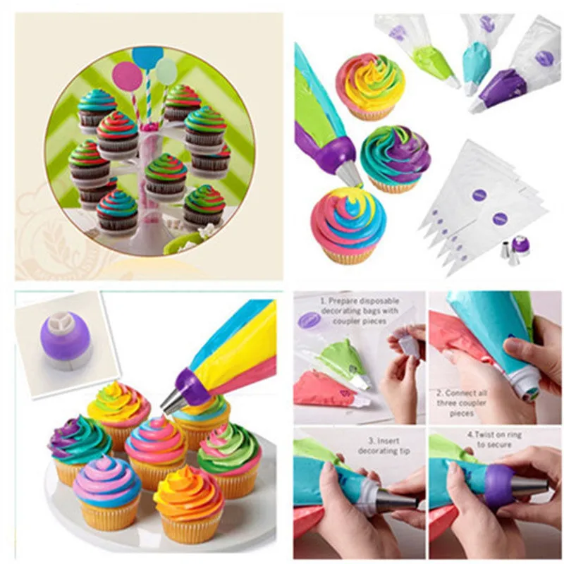 

New Cake Nozzle Converter Icing Piping Bag Nozzle Coupler Converter 3 Hole Cream Cake Decor Baking Tool 3 Color Cream Pastry Bag