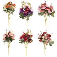 Новые 21 головки/Букет шелковые розы в европейском стиле искусственные цветы букет поддельные цветы Свадебные вечерние украшения для дома высокое качество