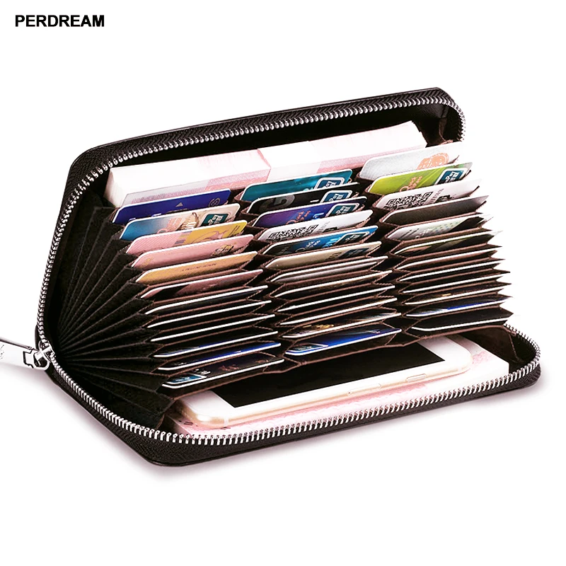 

PERDREAM Fashion multi-function leather card bag men rfid purse Large capacity card wallet anti-fidelity women credit card new