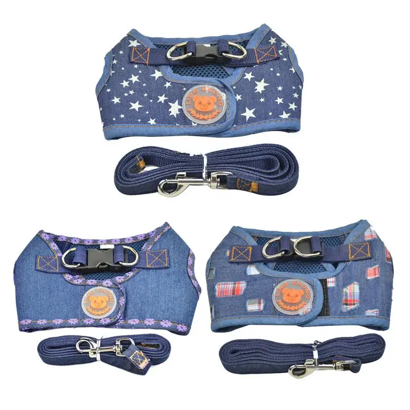 

Universal Pet Harness Dog Jeans Traction Rope Leash Cat Traction Set For Cats Dogs Cloth Collier Pour Chat Pet Harness Set