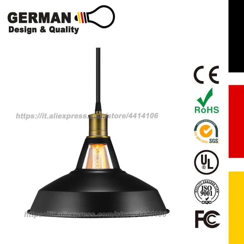 

GERMAN Design and Quality Metal Industrial Pendant Light, Vintage Barn Hanging Lamp, Modern Iron Pendant Lighting. 1 Pack