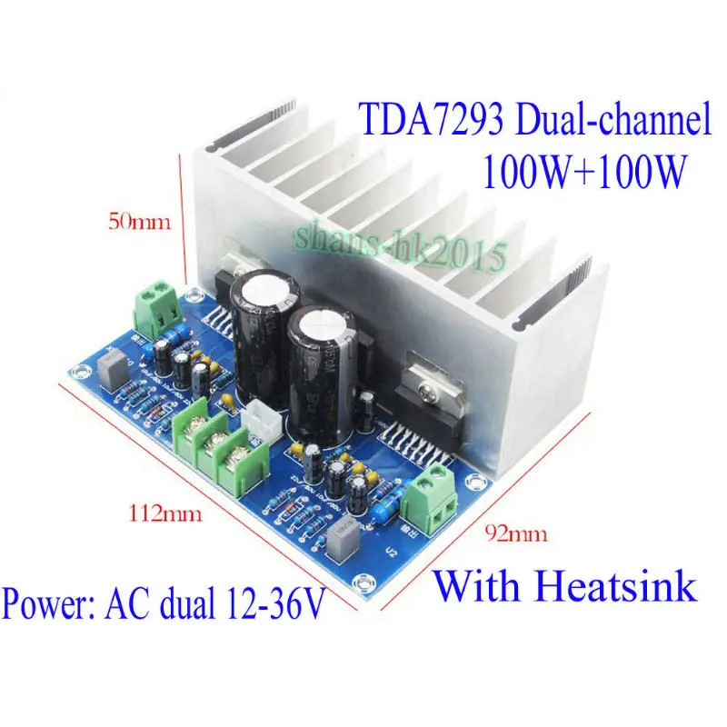 TDA7293 Audio Amplifier Board 100Wx2 Digital Stereo Power Amplifier Board With Heatsink Dual AC12-32V