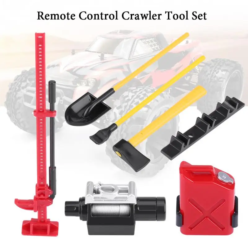 RC Crawler Accessory Tool set winch shovel oil tank hatchet jack RC Car Rack Tools Set for Axial SCX10 D90 D110