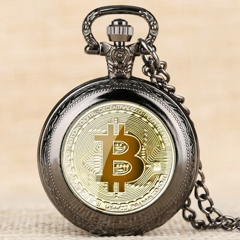

Gold Plated Physical Bitcoins Casascius Bitcoin BTC Quartz Pocket Watch Physical Metal Antique Imitation BIT Coin Art Collection