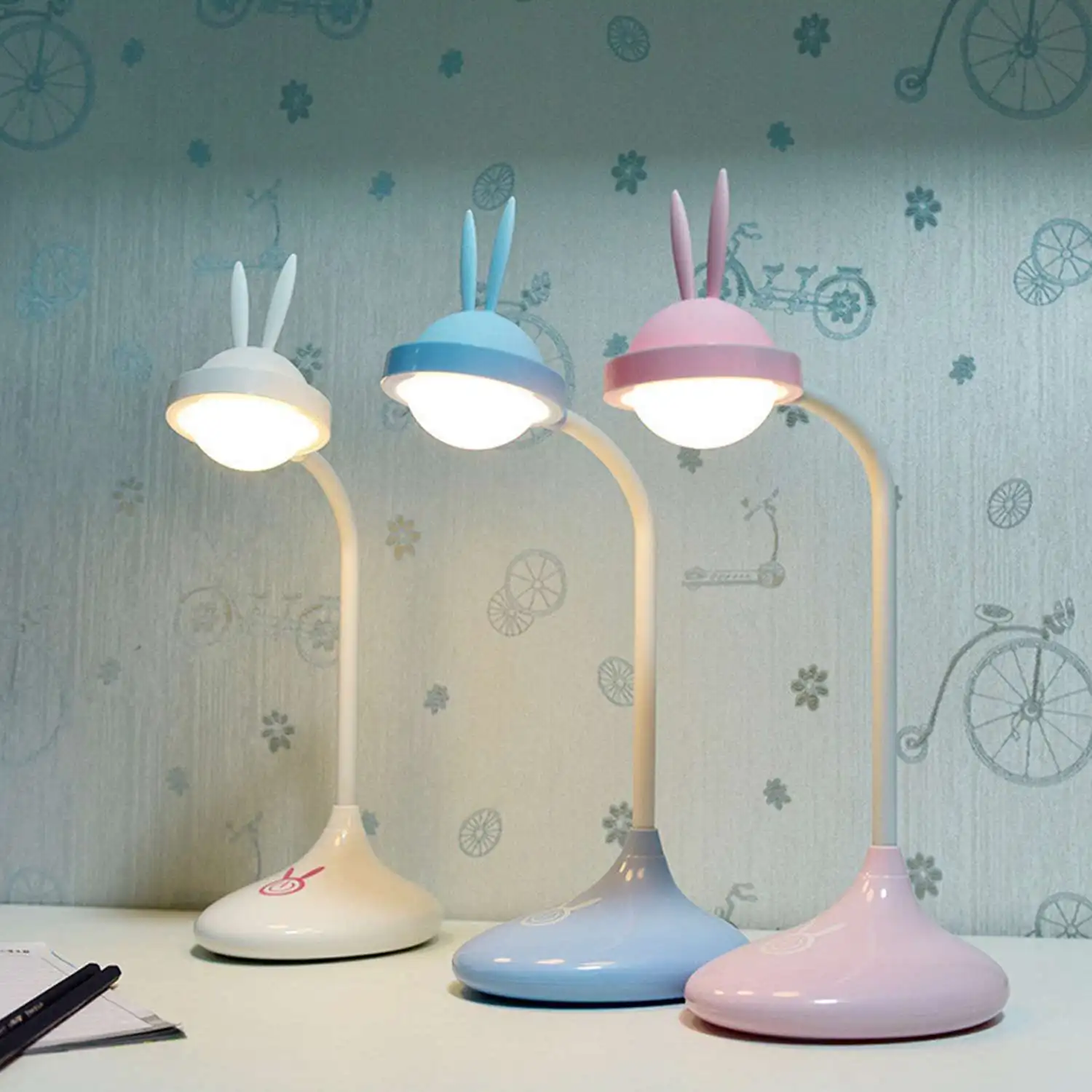 Pink USB Charging Cute Rabbit Desk Lamp LED Dimming Novelty Night Light for Book Reading Study Children Sleeping|Ночники| |