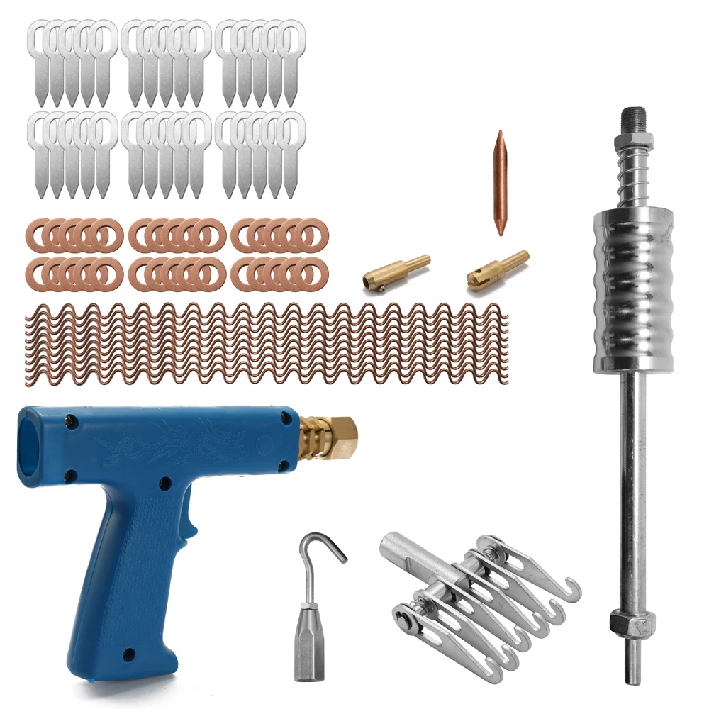 

77pcs Dent Repairing Kit Pulling Claw Shrinking Welder Machine Slide Hammer Puller Straight Rull Rings Round Washers Wiggle Wire