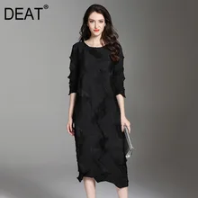 DEAT Новое модное женское элегантное платье с О-образным вырезом, асимметричное плиссированное платье с коротким рукавом размера плюс, женское платье Longue YF496