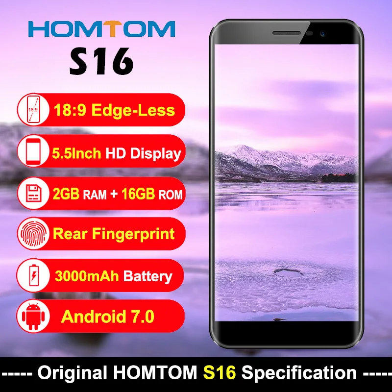 HOMTOM S16 18:9 Edge-Less Display Android7.0 Smartphone MTK6580 Quad Core 5.5\