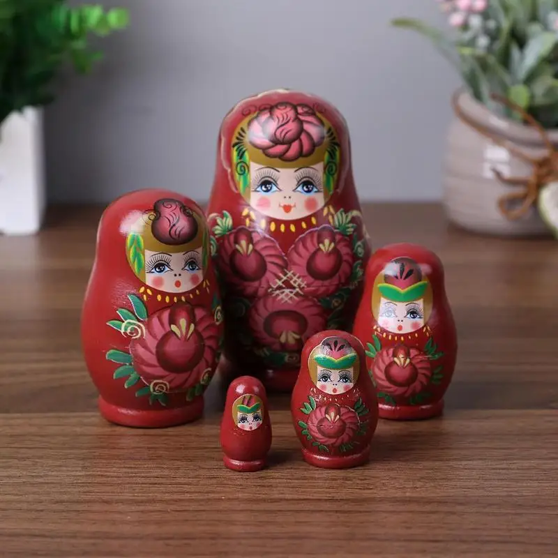 

5 Layer Novelty Russian Nesting Doll Wooden Matryoshka Set Hand Painted Toys Handmade Craft Toys Kids Education Doll Toys Gifts