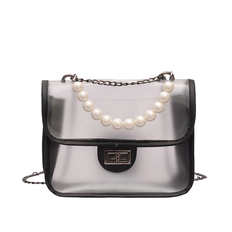 

2019 New Small Female Crossbody Bags For Women Bag Transparent Jelly Bag Pearl Portable Chain Shoulder Slung Matte Solid Color
