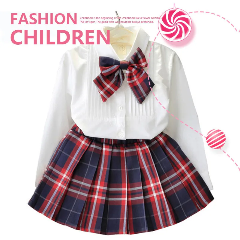 

Dejo Autumn Kids tracksuit Baby Girl Clothes Girls Clothing Sets Long Sleeve+grid Skirt +bowknot Casual 3pcs Girls Suits