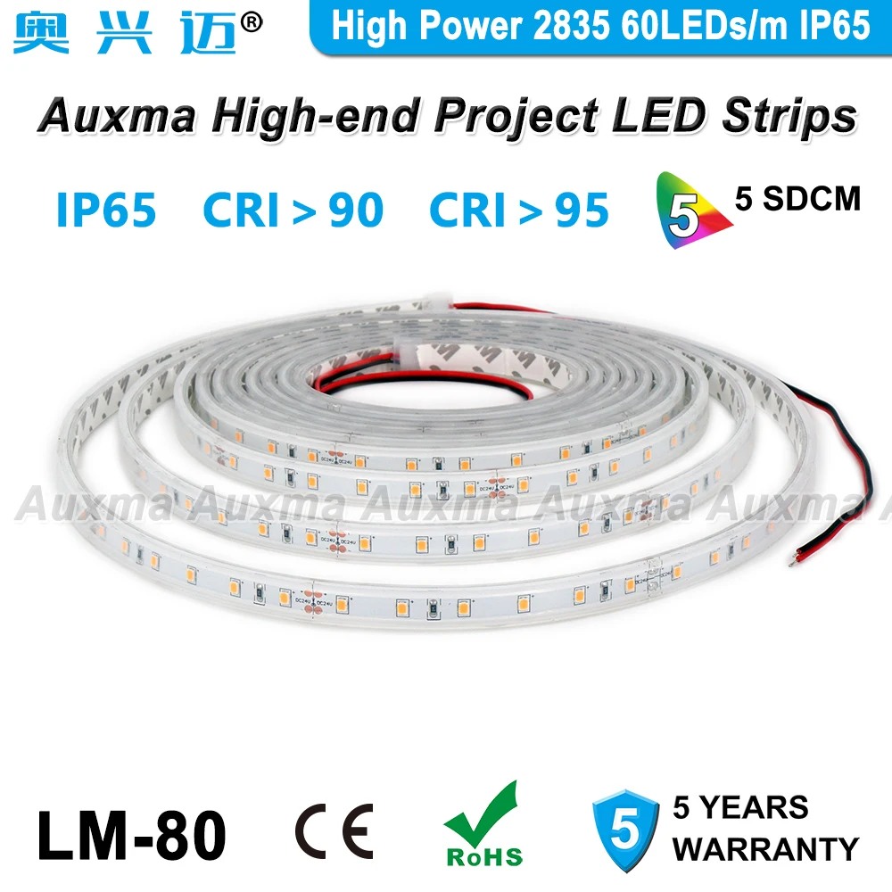 

High Power 2835 60LEDs/m LED Strip,CRI95 CRI90 IP65,DC12V/24V,300LED/Reel,5m/Reel,Waterproof for Advertising light boxes,kitchen