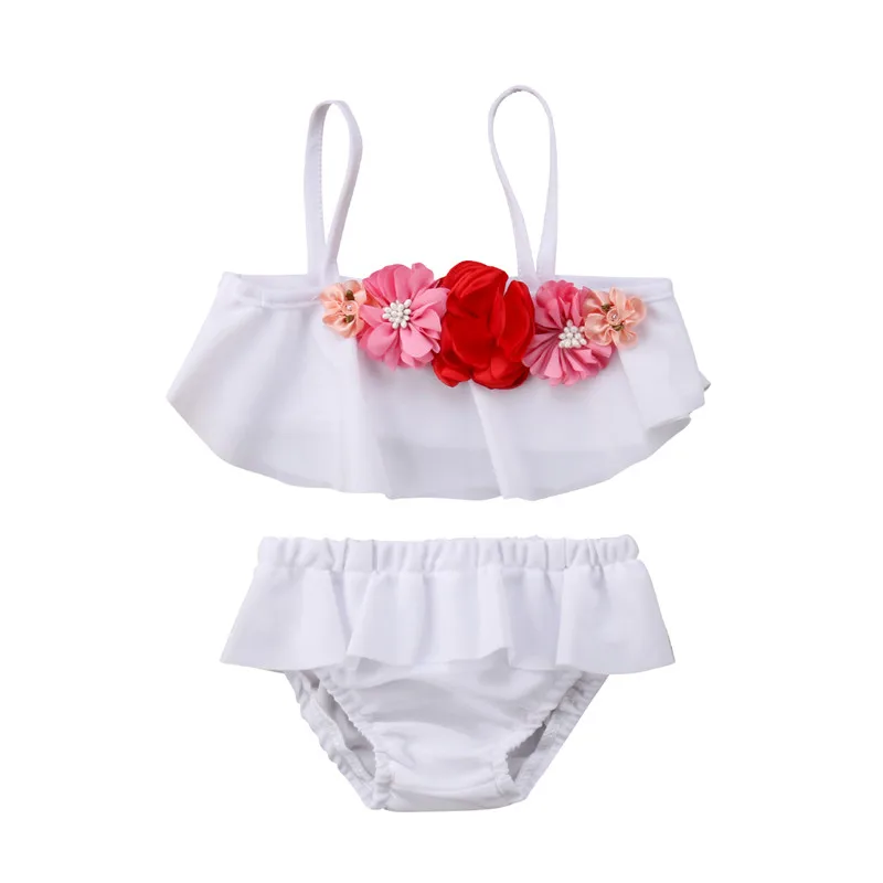 

Emmababy Flower Kids Baby Girl 3D Floral White Swimming Bikini Toddler Baby Girls Summer Ruffles Swimsuit Swimwear Bathing