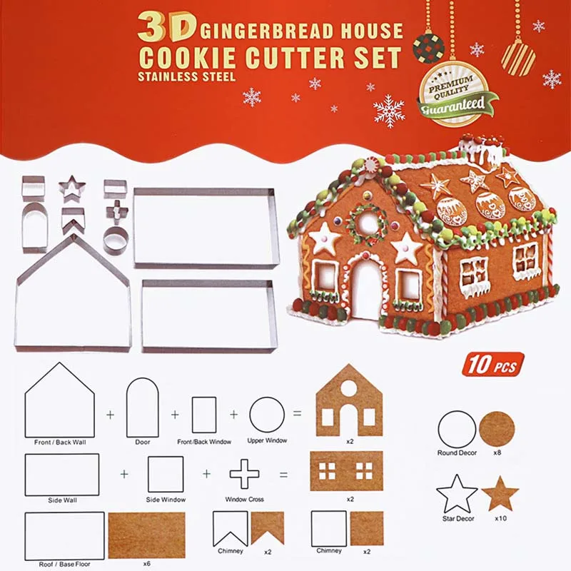 3D stainless steel biscuit mold cutter cookie mould Christmas gingerbread house 10 piece set baking tools |