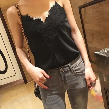 

Eyelash Lace Patchwork Elegant Camis Women Tank Top Summer 2019 New Arrivals 2colors S,M,L
