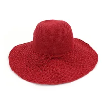 Новые соломенные шапки женские ручной работы крючком Большие широкие полями складные женские летние анти-УФ солнцезащитные шляпы пляжные морские женские шапки
