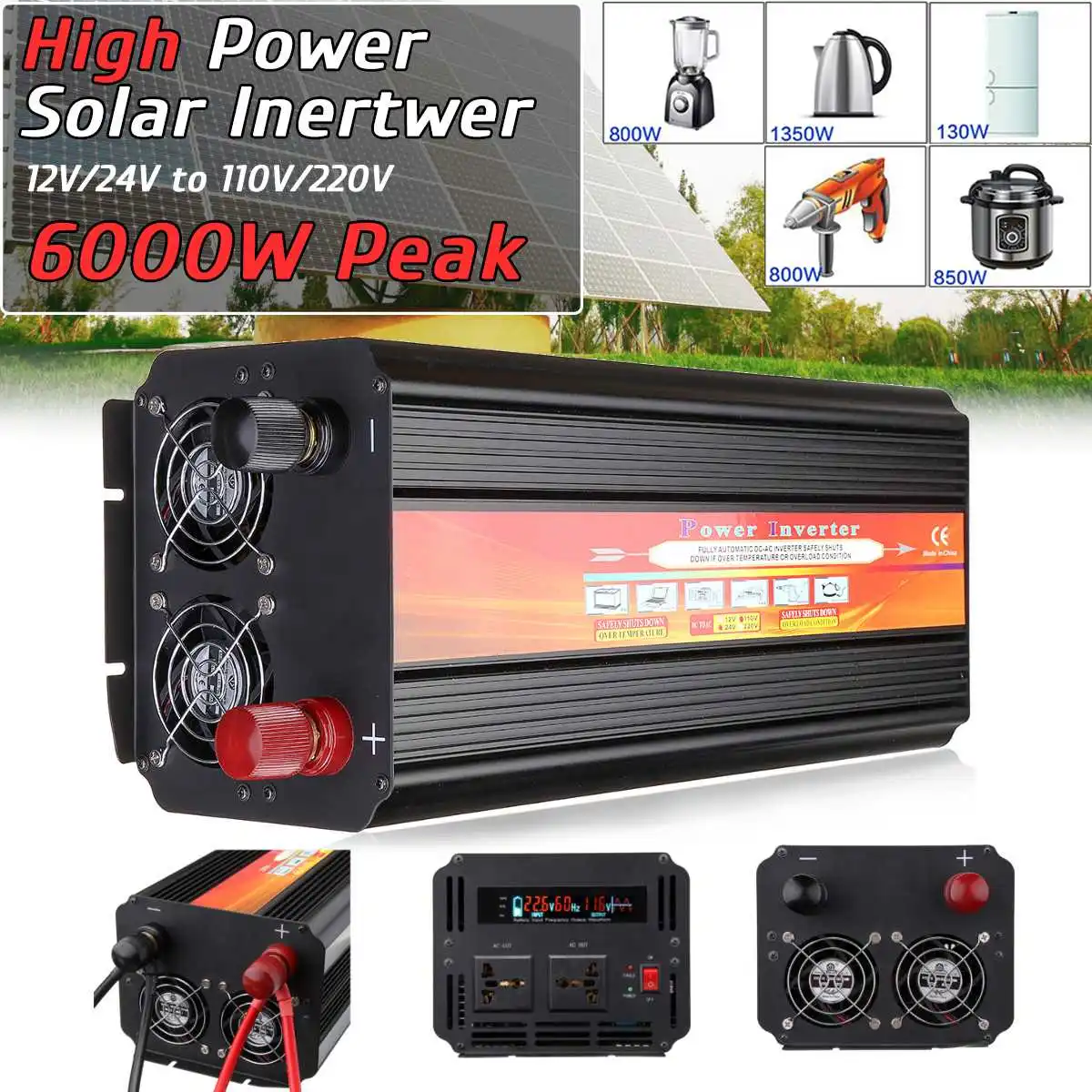 

Power Inverter 12V 220V 3000W 6000W Pe ak Solar Inverter Voltage Converter Transformer DC 12V/24V To AC 110V/220V Solar Inversor