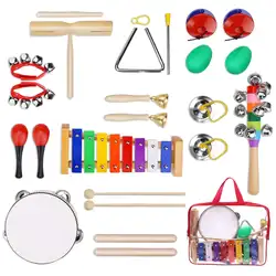 Детские Музыкальные инструменты Тамбурин барабан набор 12 шт. ксилофон перкуссия игрушка с сумкой для переноски