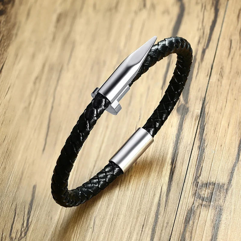 

Vnox Magnet Closure Genuine Real Braided Leather Bracelets For Men Bangle Nail Brackelts Stainless Steel Male Jewelry Pulseiras