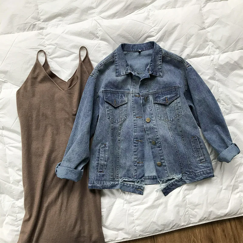 Pardessus Femmes Coton Cowboy Denim Droite Unique Printemps Veste Poitrine Mooirue Cardigan Blue Feminino Lâche xqPn7tYWw5