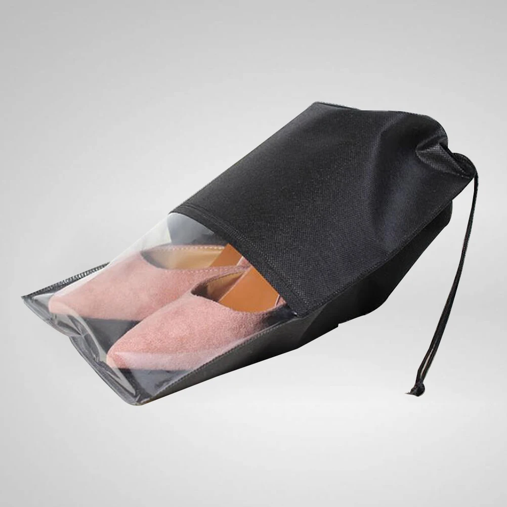 10 шт Пустые нетканые Тапочки на шнурке, прозрачная сумка для хранения в путешествии, экономия пространства, органайзер для одежды(черный