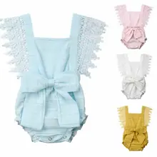 Одежда для малышей; летняя одежда для новорожденных девочек; топ с бантом; наряд с комбинезоном без рукавов на шнуровке