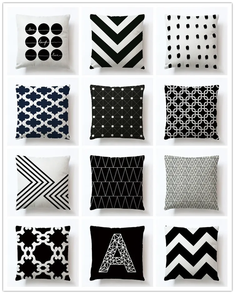 

Modern Geometry Pillowcase Black And White Stripe Wave Classic Cotton Linen Soft Home Decorative Accessories 45x45cm