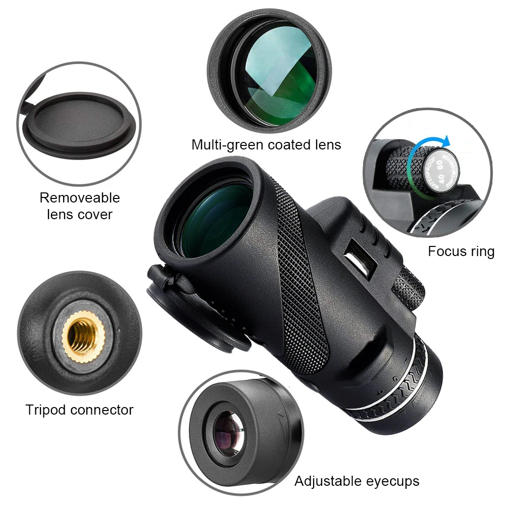 40x60 HD أحادي تلسكوب DualFocus البصريات التكبير تلسكوب للماء/Fogproof يوم للرؤية الليلية 500 m/9500 m للتخييم التنزه 40x60 HD أحادي تلسكوب DualFocus البصريات التكبير تلسكوب للماء/Fogproof يوم للرؤية الليلية 500 m/9500 m للتخييم التنزه